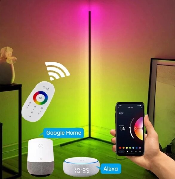 BOT Nordic chytrá rohová LED stojací lampa N2 140 cm WiFi RGB černá