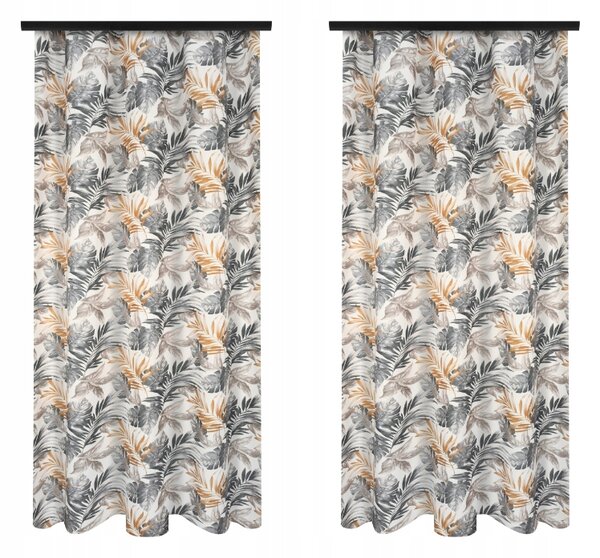 ZÁCLONY DO POKOJE 140x260 CM ZÁCLONY SE VZOREM LISTŮ S ŘASÍCÍ PÁSKOU, TUNÝLKEM A ŽABKAMI