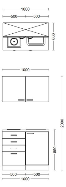 MINIKUCHYNĚ NANO 100 100 cm FlexWell - Online Only kuchyňské linky, Online Only