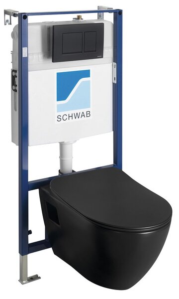 , závěsné WC PAULA s podomítkovou nádržkou a tlačítkem Schwab, černá mat, TP325-51SM-SET5