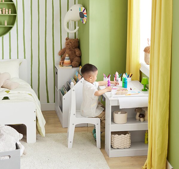 SoBuy KMB60-W Dětský stůl s 1 židlí Dětská sedací skupina Malířský stůl pro děti Bílá
