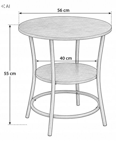 Stolek AGTRADE kulatý dub sonoma 56 cm x 56 cm x 55 cm