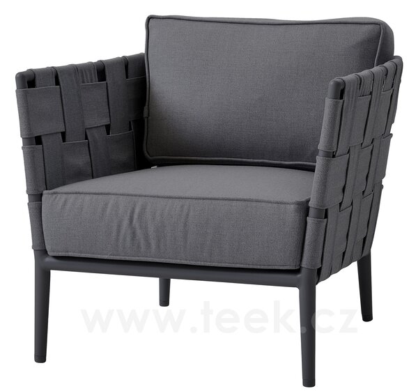 Cane-line Nízké křeslo Conic, Cane-line, 78x82x78 cm, rám hliník barva light grey, pásový výplet a sedáky venkovní látka AirTouch light grey