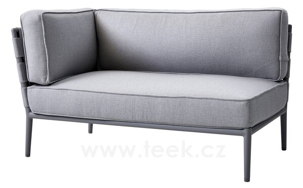 Cane-line Ukončovací/rohový pravostranný díl Conic, Cane-line, 140x82x82 cm, rám hliník barva light grey, pásový výplet a sedáky venkovní látka barva AirTouch light grey