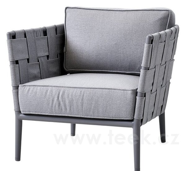 Cane-line Nízké křeslo Conic, Cane-line, 78x82x78 cm, rám hliník barva light grey, pásový výplet a sedáky venkovní látka AirTouch light grey