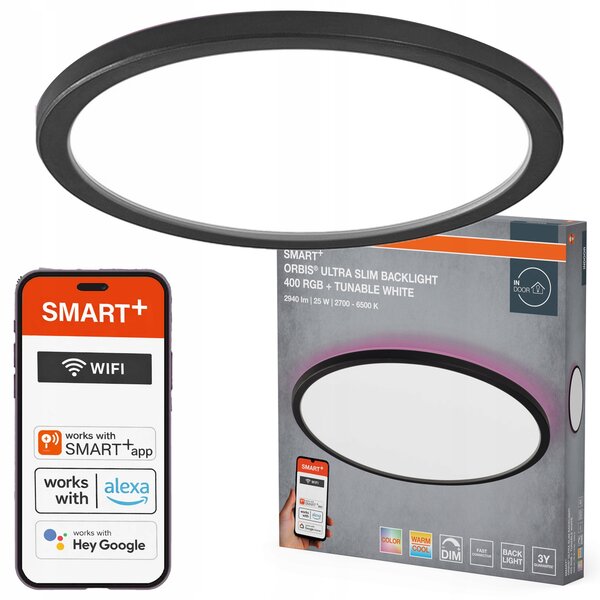 OSRAM SMART+ WiFi Orbis Ultra Slim LED Panel 400mm Černý, 25W, 1870lm, RGB