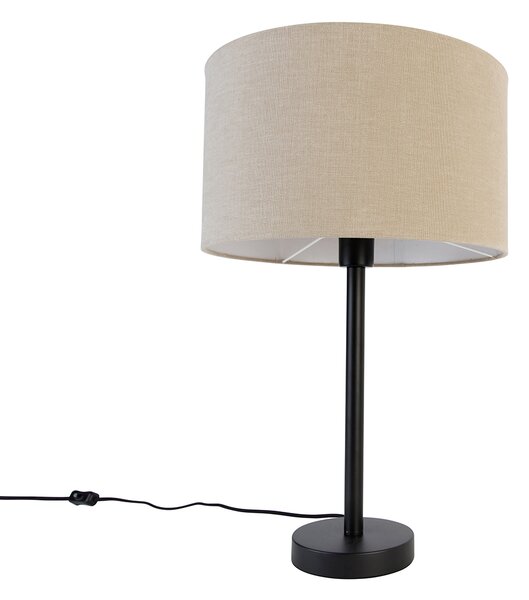 Moderní stolní lampa černá s bouclé stínítkem světle hnědým 35 cm - Simplo