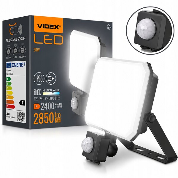LED reflektor Videx 30W 2850lm IP65 s pohybovým senzorem