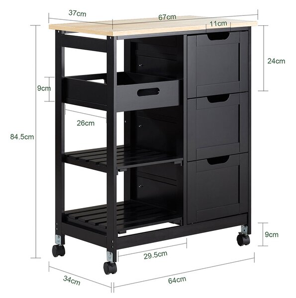 SoBuy FKW79-SCH Kuchyňský vozík Servírovací vozík Černý 67 x 84,5 x 37 cm