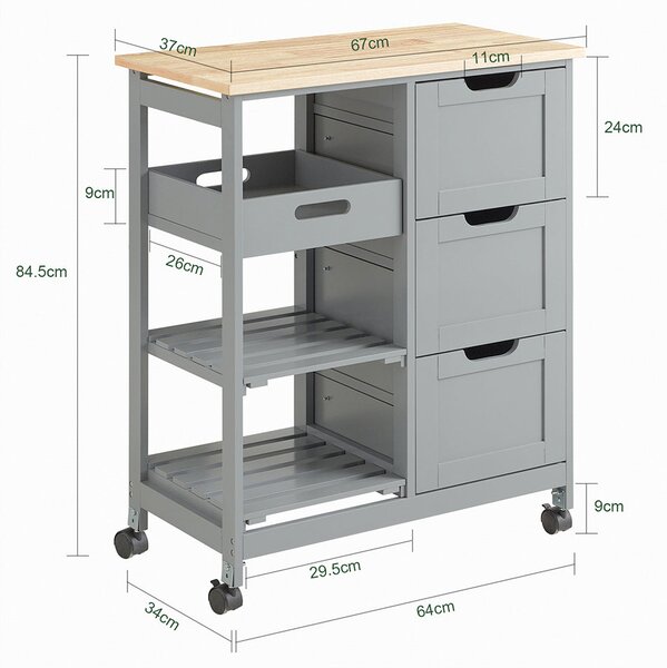 SoBuy FKW79-HG Kuchyňský vozík Servírovací vozík Světle šedý 67 x 84,5 x 37 cm