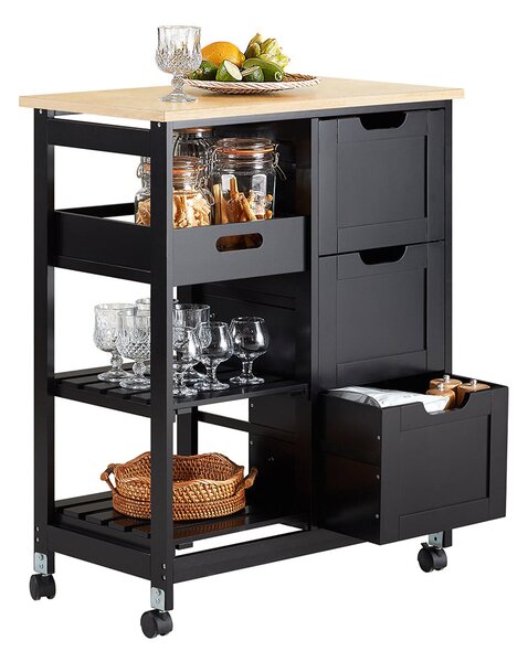 SoBuy FKW79-SCH Kuchyňský vozík Servírovací vozík Černý 67 x 84,5 x 37 cm