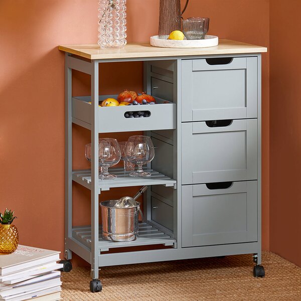 SoBuy FKW79-HG Kuchyňský vozík Servírovací vozík Světle šedý 67 x 84,5 x 37 cm