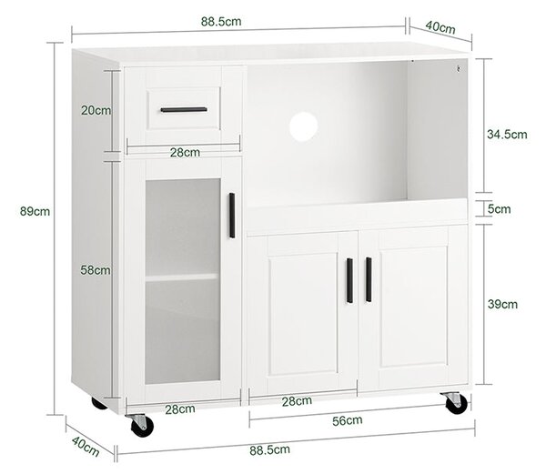 SoBuy FSB78-W Příborník Kuchyňský vozík Skříňka do mikrovlnky Kuchyňská skříňka Bílá 88,5x89x40cm