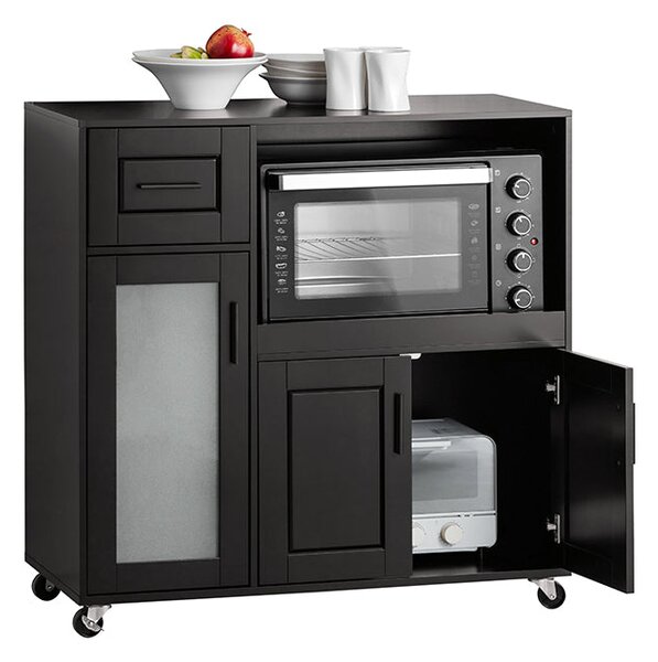 SoBuy FSB78-SCH Příborník Kuchyňský vozík Skříňka do mikrovlnky Kuchyňská skříňka Černá 88,5x89x40cm