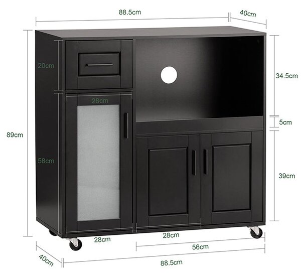 SoBuy FSB78-SCH Příborník Kuchyňský vozík Skříňka do mikrovlnky Kuchyňská skříňka Černá 88,5x89x40cm
