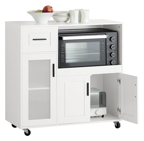 SoBuy FSB78-W Příborník Kuchyňský vozík Skříňka do mikrovlnky Kuchyňská skříňka Bílá 88,5x89x40cm
