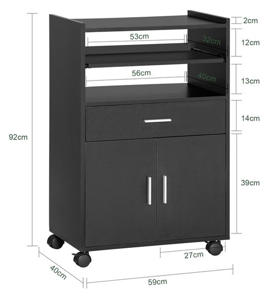 SoBuy FSB09-SCH Kuchyňský vozík Skříňka do mikrovlnky s posuvnou policí Černá 59x92x40cm