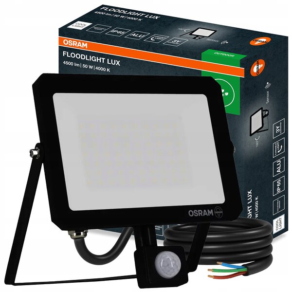 Reflektor Osram 50 W černý s pohybovým senzorem IP65 4000 K