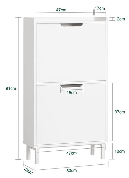 SoBuy FSR151-W Sklápěč bot se 2 klopami Úzká botník Botník Bílá 50x91x19cm