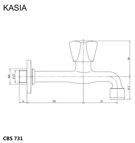 Mereo Mereo, Nástěnný kohoutek, Kasia, 1/2", chrom, CBS731