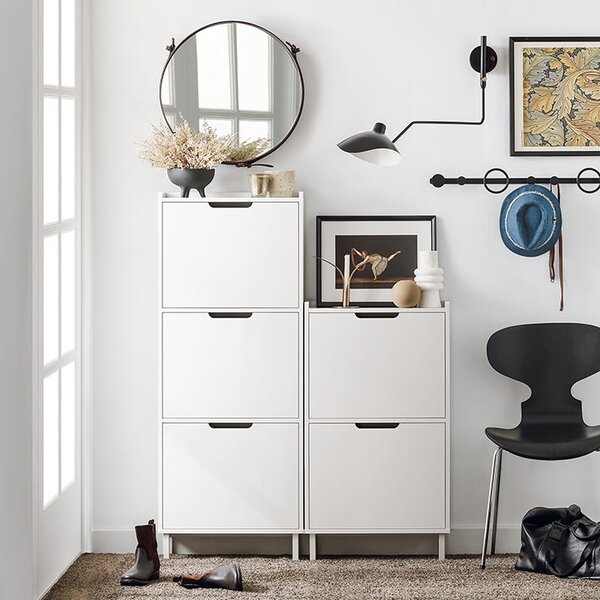 SoBuy FSR151-W Sklápěč bot se 2 klopami Úzká botník Botník Bílá 50x91x19cm