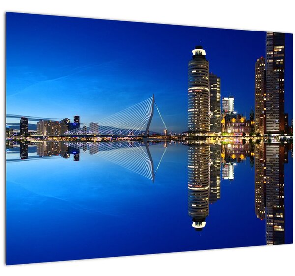 Skleněný obraz - noční Rotterdam (70x50 cm)
