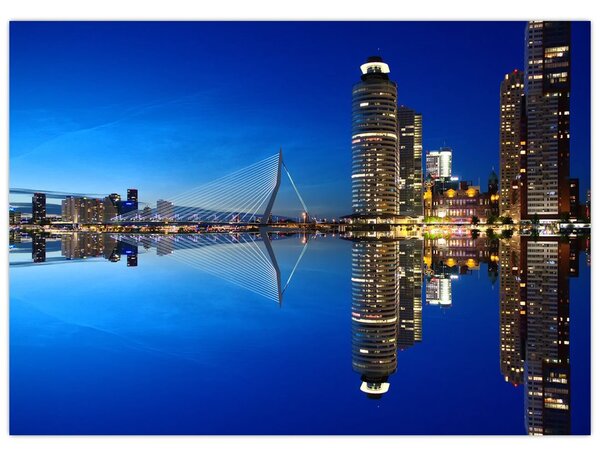 Skleněný obraz - noční Rotterdam (70x50 cm)