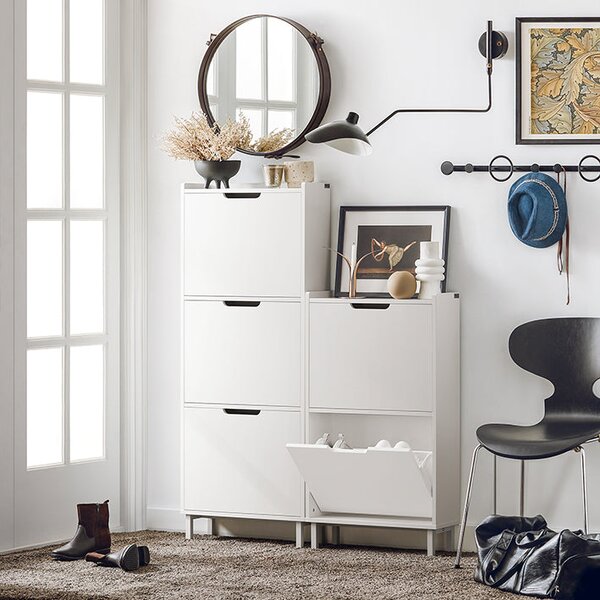 SoBuy FSR151-W Sklápěč bot se 2 klopami Úzká botník Botník Bílá 50x91x19cm