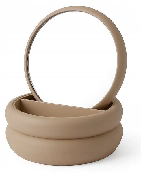 ŠPERKOVNICE NA BIŽUTERII MDF SE ZRCÁTKEM 17,5 X 17,5 X 9 CM BARVA TAUPE (ŠEDOHNĚDÁ)