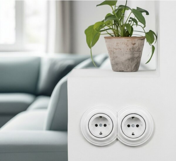 Kliklap - Dvojitá retro zásuvka domovní s rámečkem SCHUKO 230V sněhově bílá