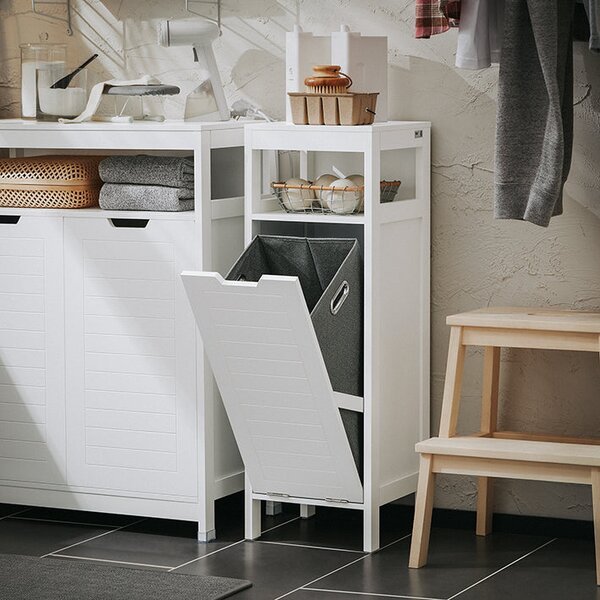 SoBuy BZR122-W Prádelní skříň Koš na prádlo Koupelnová skříňka Bílá 30x90x30 cm