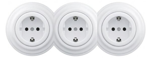 Kliklap - Trojitá retro zásuvka domovní s rámečkem SCHUKO 230V sněhově bílá