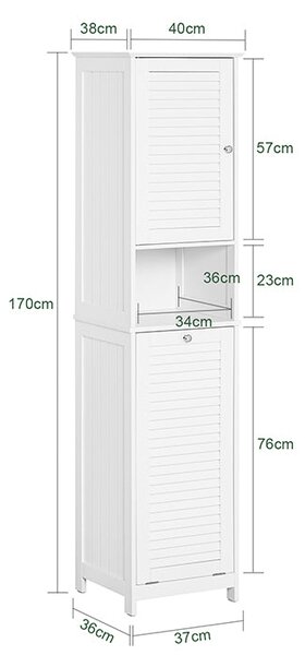 SoBuy BZR124-W Vysoká skříňka na prádlo Koupelnová police Koupelnový nábytek Bílá 40x170x38cm
