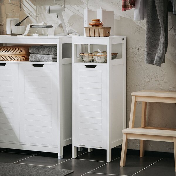 SoBuy BZR122-W Prádelní skříň Koš na prádlo Koupelnová skříňka Bílá 30x90x30 cm
