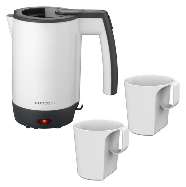 Concept RK7030-Cestovní rychlovarná konvice 0,5 l 1080W/230V šedá/bílá + 2 šálky