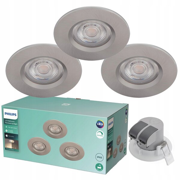 3x Zapuštěné podhledové LED svítidlo 5,5W 350lm IP65 Vodotěsné Philips