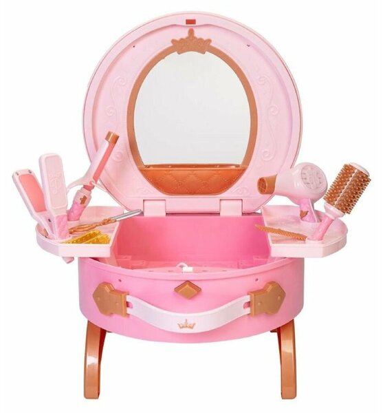 Sada cestovní toaletky s princeznami od společnosti Jakks Pacific, včetně zrcátka a příslušenství pro úpravu vlasů