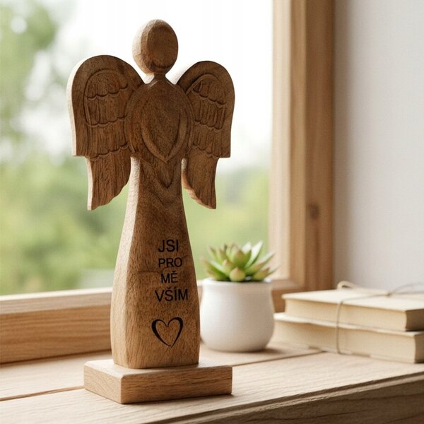 Dřevěný ANDĚL figurka anděla dekorativní ozdobná stojící postava 30 cm