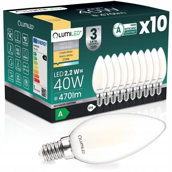 LED žárovka Lumiled E14 2,2 W 470 lm teplá bílá 2700 K, svíčka 10 ks