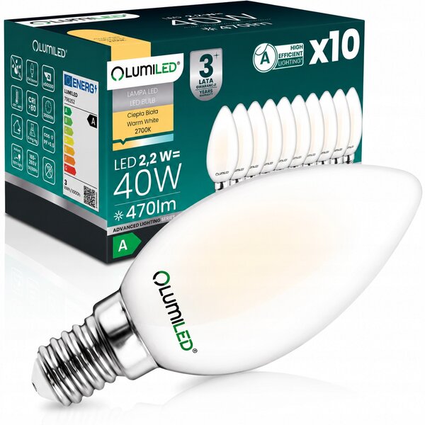 LED žárovka Lumiled E14 2,2 W 470 lm teplá bílá 2700 K, svíčka 10 ks