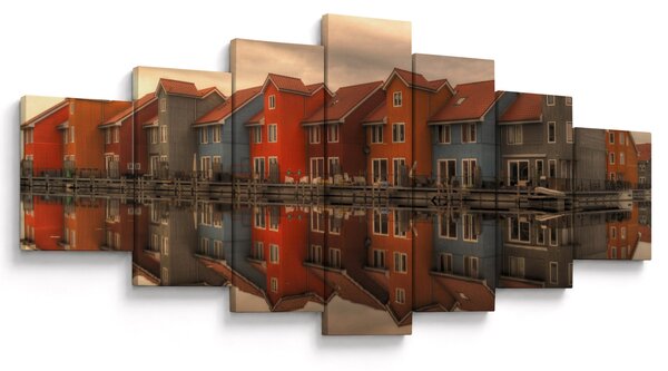 Obraz barevných domečků (210x100 cm)