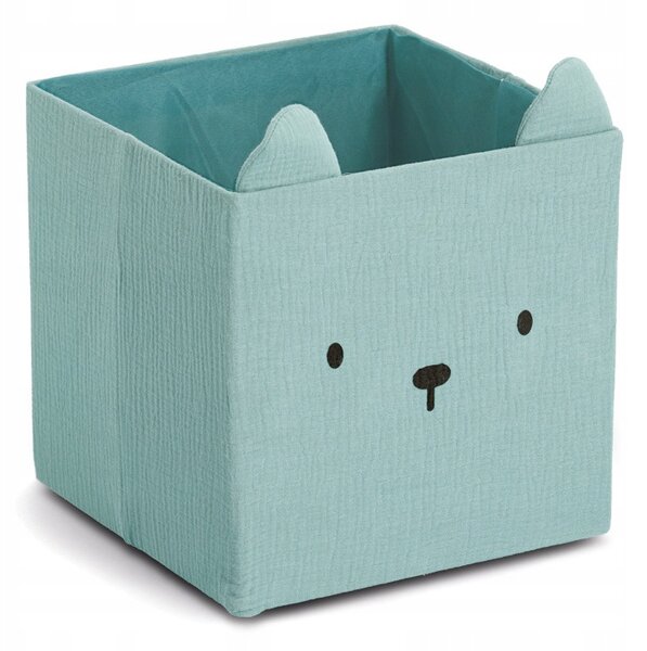 MUŠELÍNOVÝ ÚLOŽNÝ BOX NA HRAČKY KRÁLÍK S UŠIMA 28x28x28 CM ZELENÝ