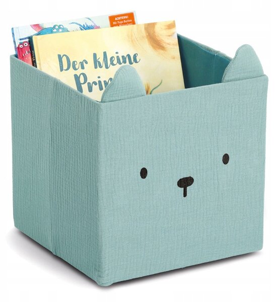 MUŠELÍNOVÝ ÚLOŽNÝ BOX NA HRAČKY KRÁLÍK S UŠIMA 28x28x28 CM ZELENÝ
