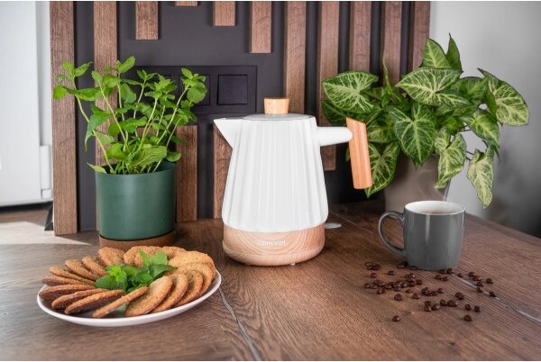 Concept RK0090 - Rychlovarná konvice 1,5 l 1500W/230V bílá/dekor dřeva/keramika