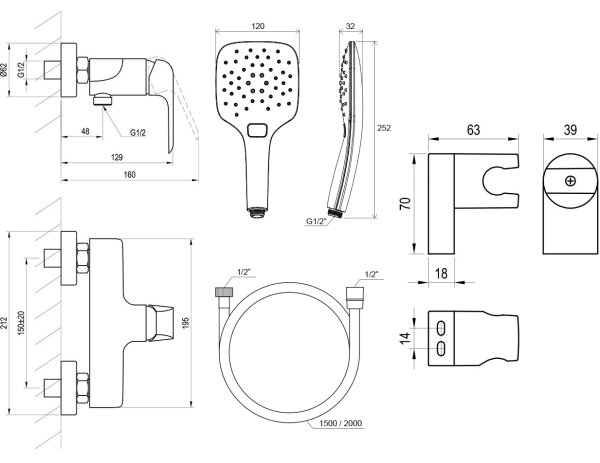Ravak X07S116 - Sprchová sada s baterií FLAT matná černá