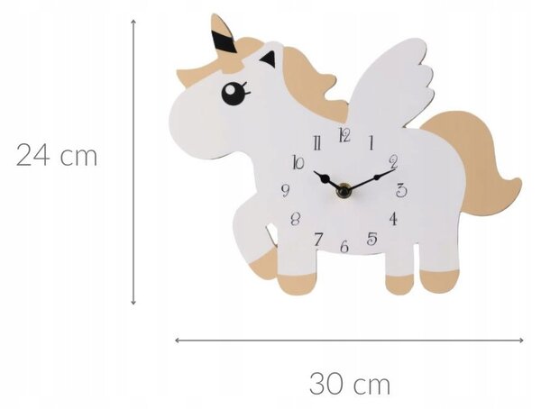 NÁSTĚNNÉ HODINY PRO DĚTI JEDNOROŽEC MDF BÉŽOVÉ 30 x 24 cm