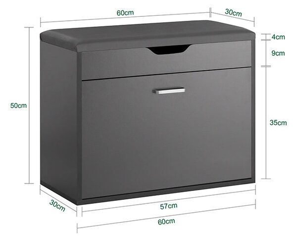 SoBuy FSR95-HG Botník s lavicí Lavice na boty Sklápěč bot s 1 klapkou sedáku Šedá 60x50x30cm