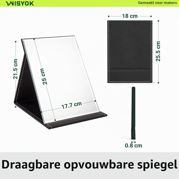 Zrcátko - Skládací kosmetické zrcátko 25 x 18 cm - Černé -Polyuretankožený obal - Na cesty a kemping