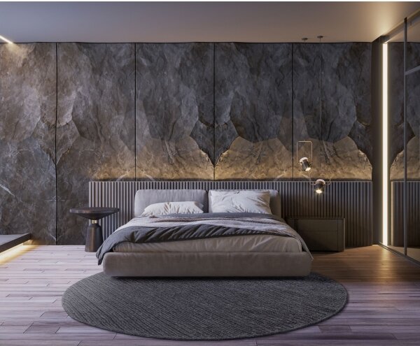 Přírodní kulatý koberec FIR WOOL 160 cm 2600 g/m2 antracit