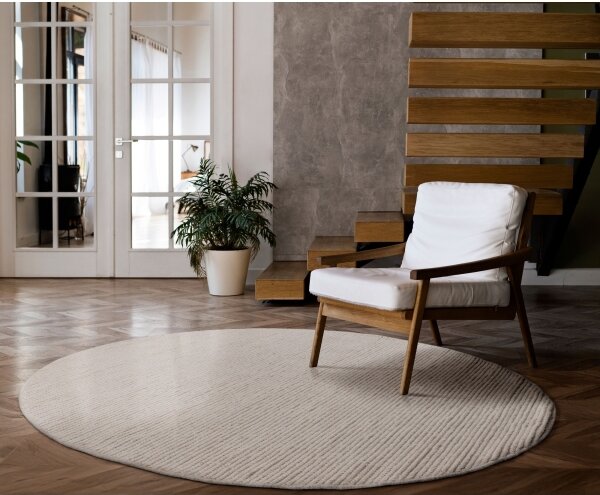 Přírodní kulatý koberec FIR WOOL 160 cm 2600 g/m2 krémová